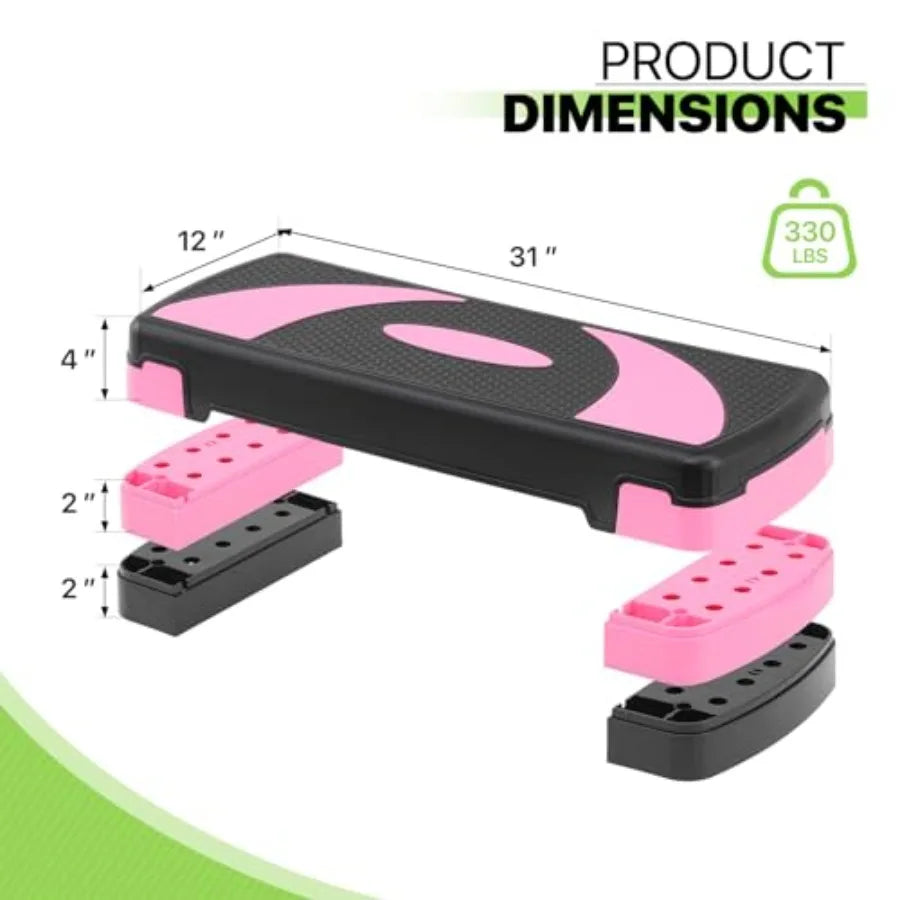 Adjustable Compact Aerobics Stepper Platform for Cardio Core and Strength Training in Black with Non-Slip Surface