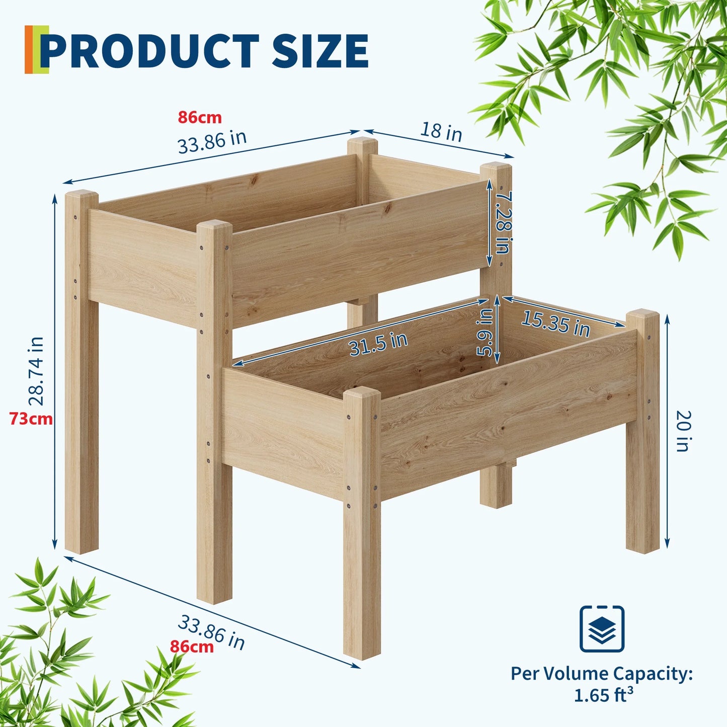 2-Tier Wooden Raised Garden Bed with Legs, Outdoor Planter Box with Drainage Holes, for Vegetables, Flowers, Backyard, Patio