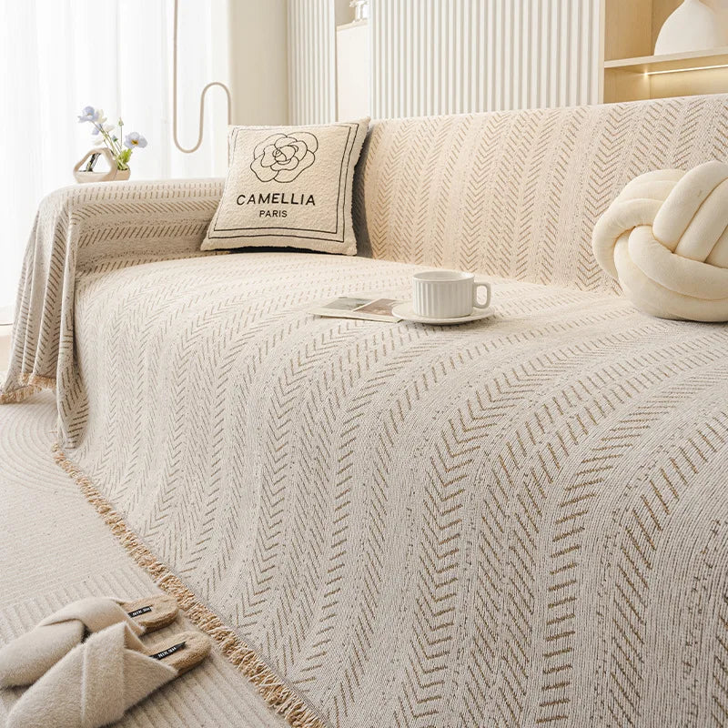 Home Sofa Cover Design Fishbone Pattern 3 Seater Sofa Cover full Set Anti-cat Scratching Non-slip Sofa Blanket