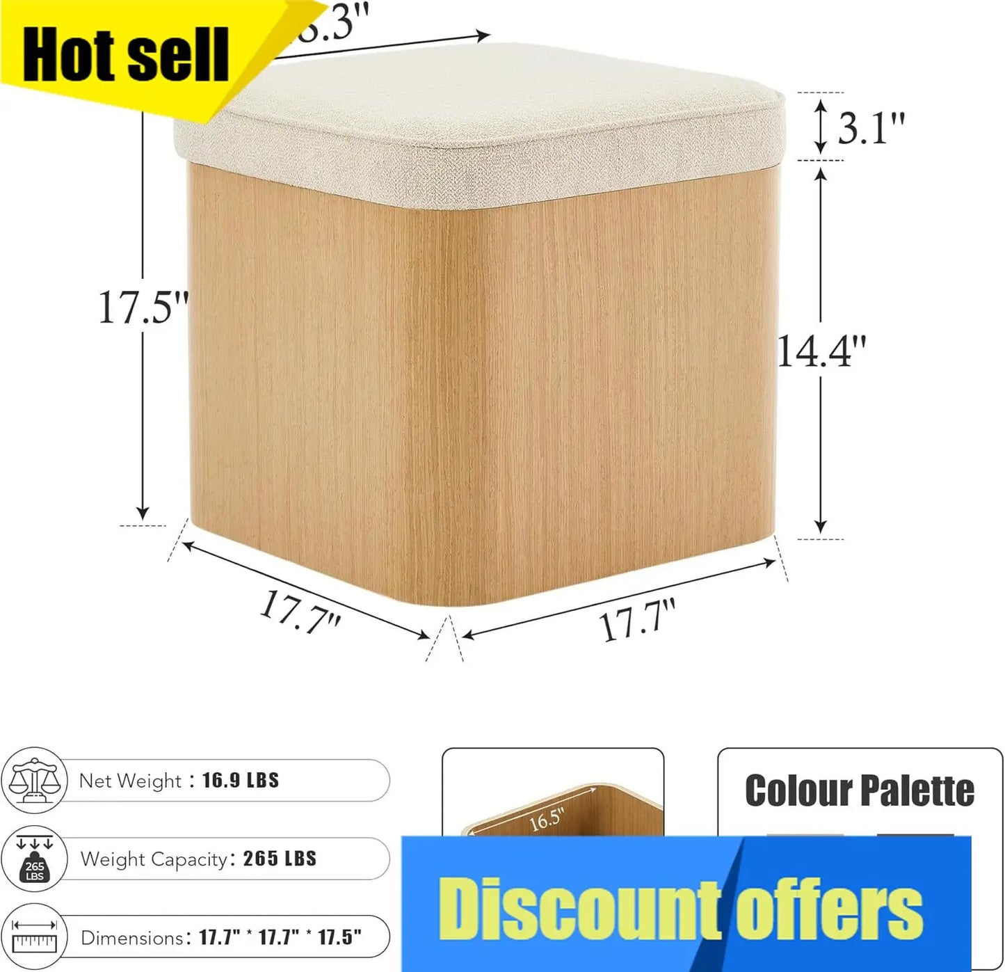Beige Storage Ottoman Cube Upholstered Foot Rest Stool Coffee Table For Living Room Lounge Reading Room Couch