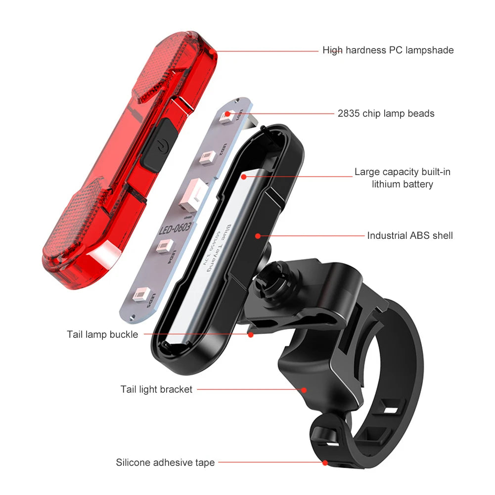 1-3PCS Bike Rear Tail Light USB Rechargeable Red/Blue/White LED Bicycle Seatpost Taillight For Night Riding Safety Warning Light