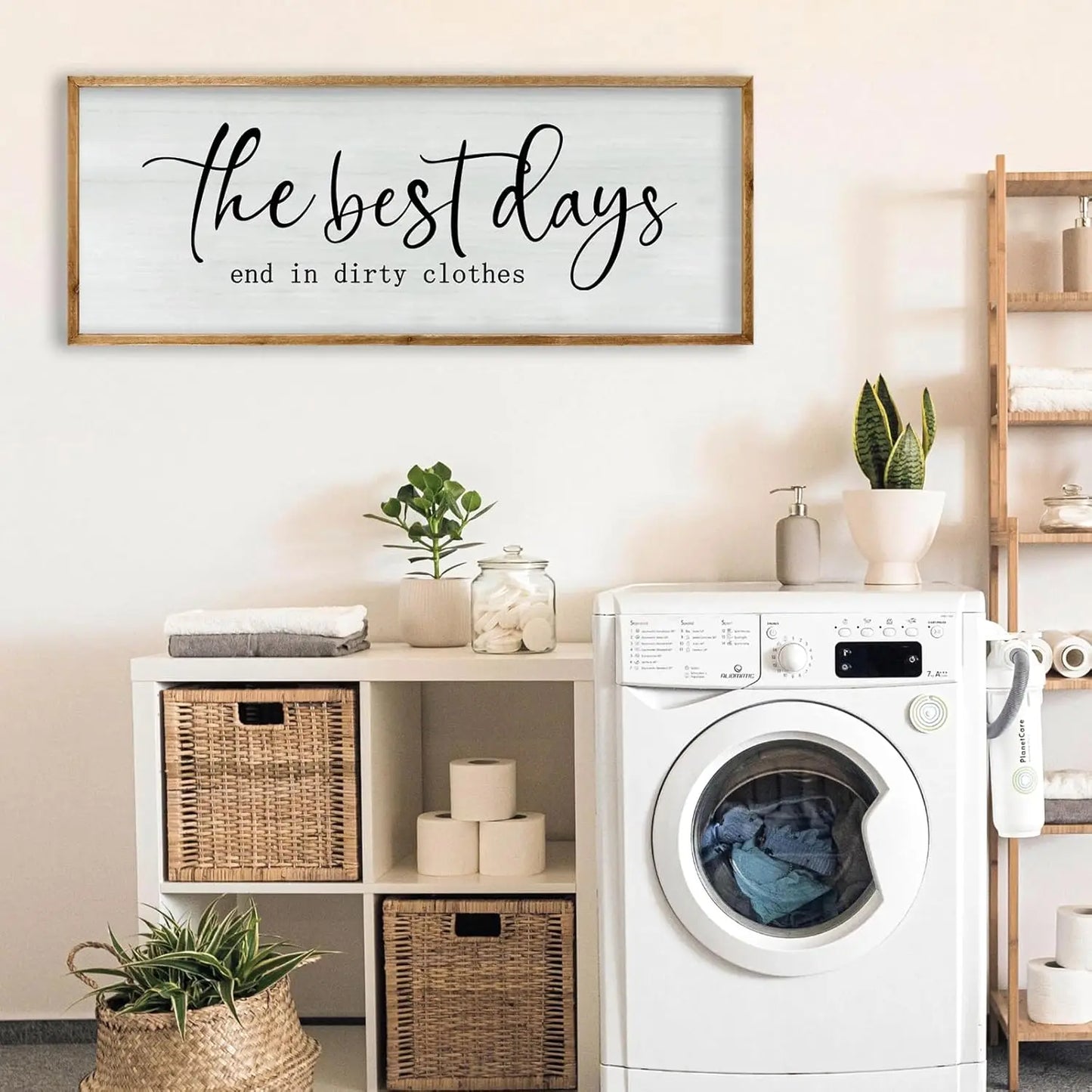 Rustic Wooden Wall Art, Farmhouse Bathroom Decor, Inspirational Quote Sign for Laundry Room and Shower