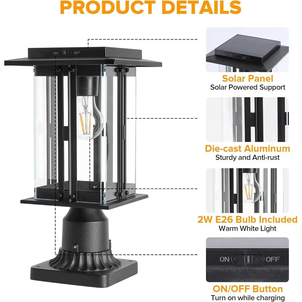 Lamp Post Light, Dusk to Dawn, Craftsman Style Post Light Waterproof, Powered with Pier Mount Base, 200 Lumens Post Lights