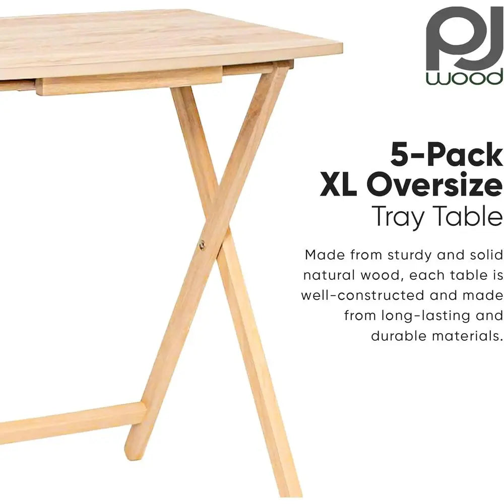 5 Pack XL Oversize Tray Table or Living Room or Kitchen, Indoor TV Tray or Small Spaces and amily Gatherings, Natural Wood