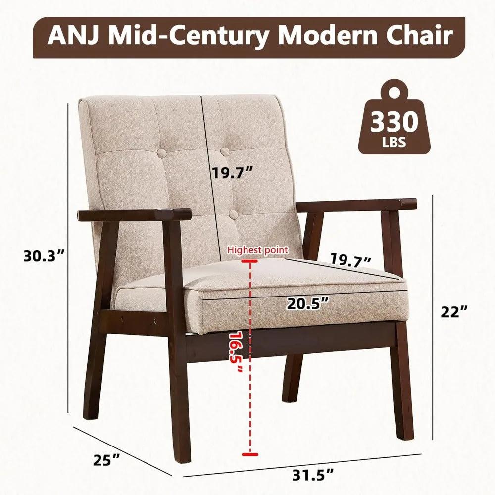 Mid Century Modern Accent Chairs Set of 2, Tufted Fabric Armchair with Solid Wood Frame, Comfy Retro Side Chair, Customized