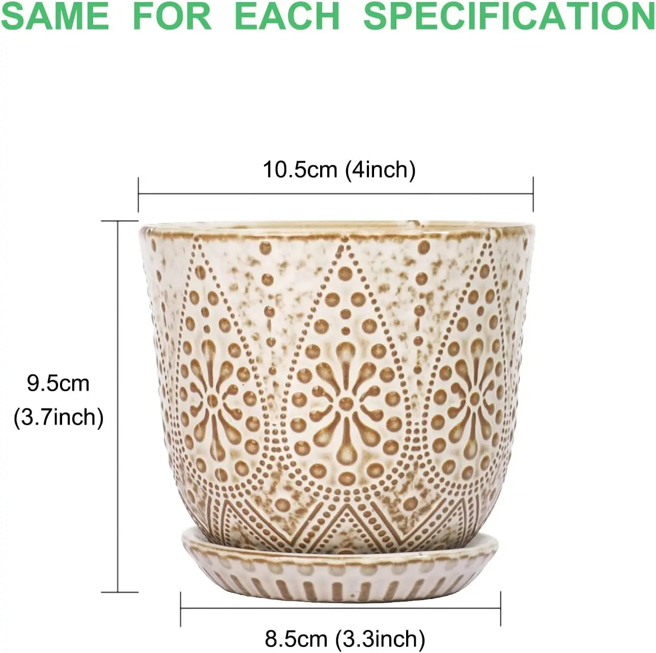 4 Inch Ceramic Plant Pots with Drainage Holes and Saucers, Set of 4 for Succulents and Indoor Plants