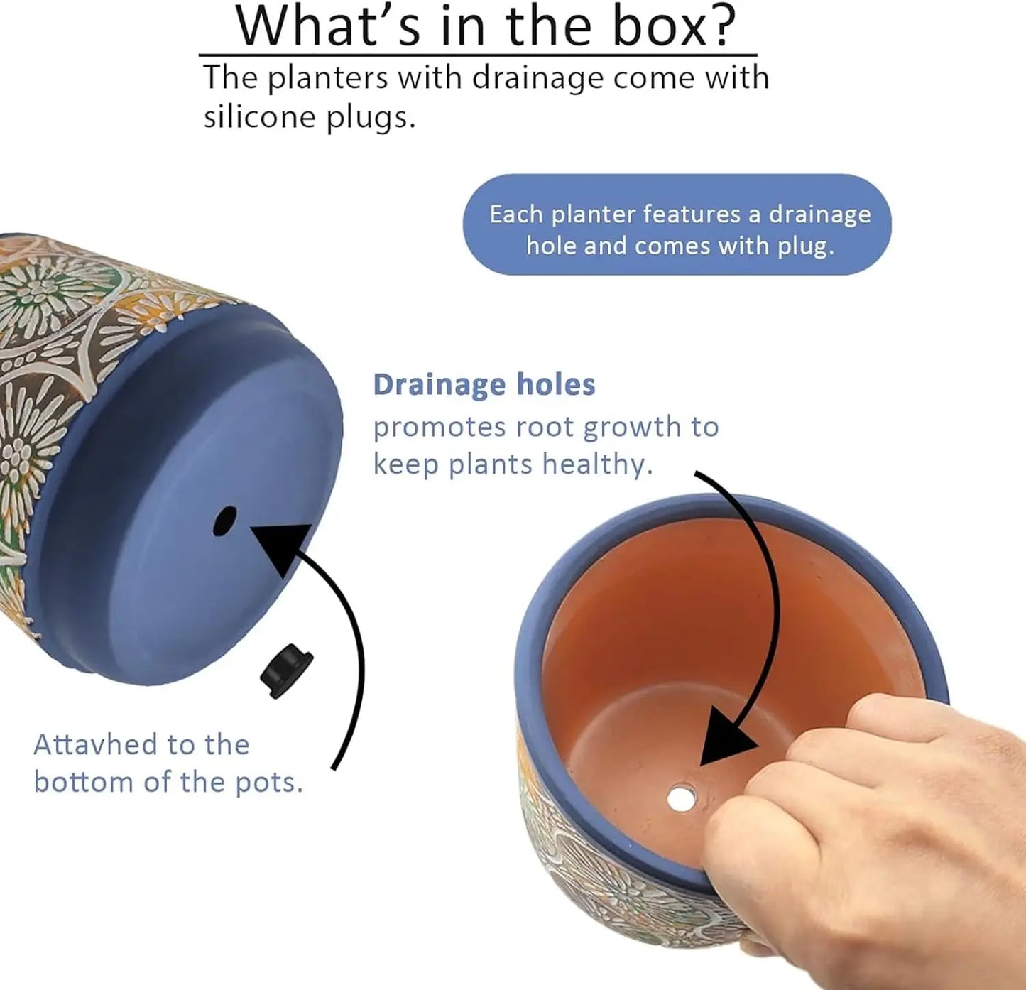 3-Piece Ceramic Plant Pots Set with Drainage Holes, Modern Decorative for Indoor/Outdoor Plants in Blue