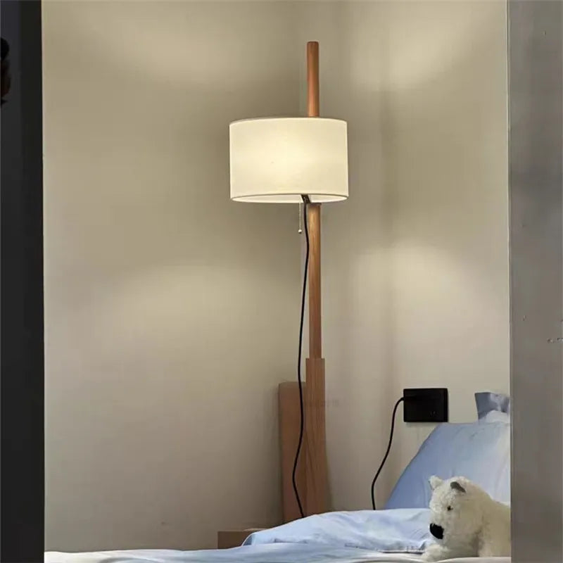 Wabi sabi wood Floor Lamp Designer Japanese fabric Liftable lamp office Coffee reading lamp retro office Study Vertical Lamp