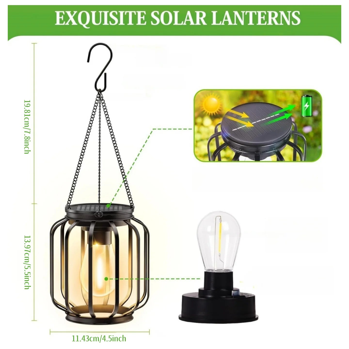 Outdoor Garden Hanging lanterns, Hanging Solar Lights Outdoor Garden Decoration, Solar powered outdoor metal hanging lantern