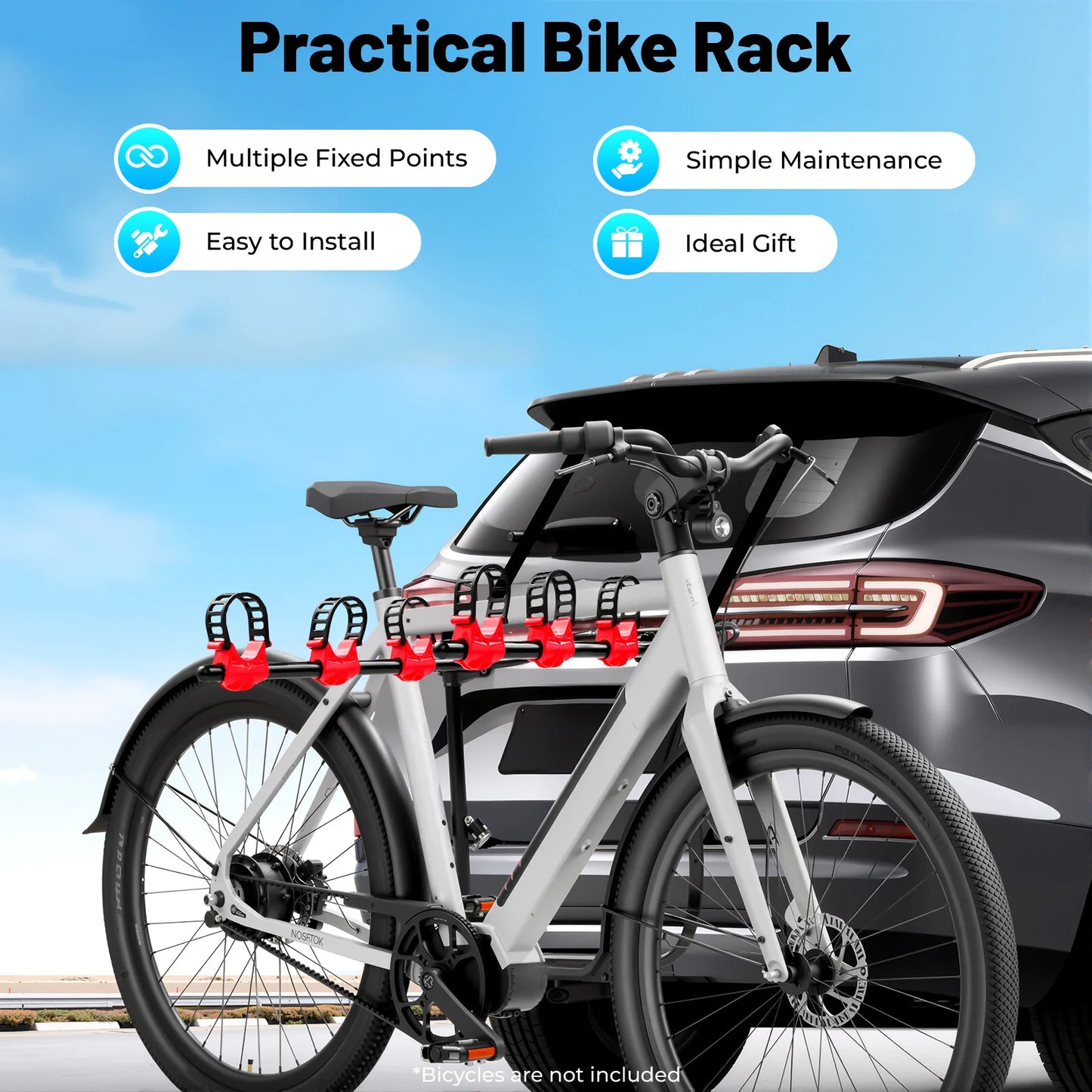3-Bike Foldable Car Rack, Trunk Mounted Bicycle Carrier with 20kgCapacity, Foldable Design for Easy Storage Sedans&SUVs