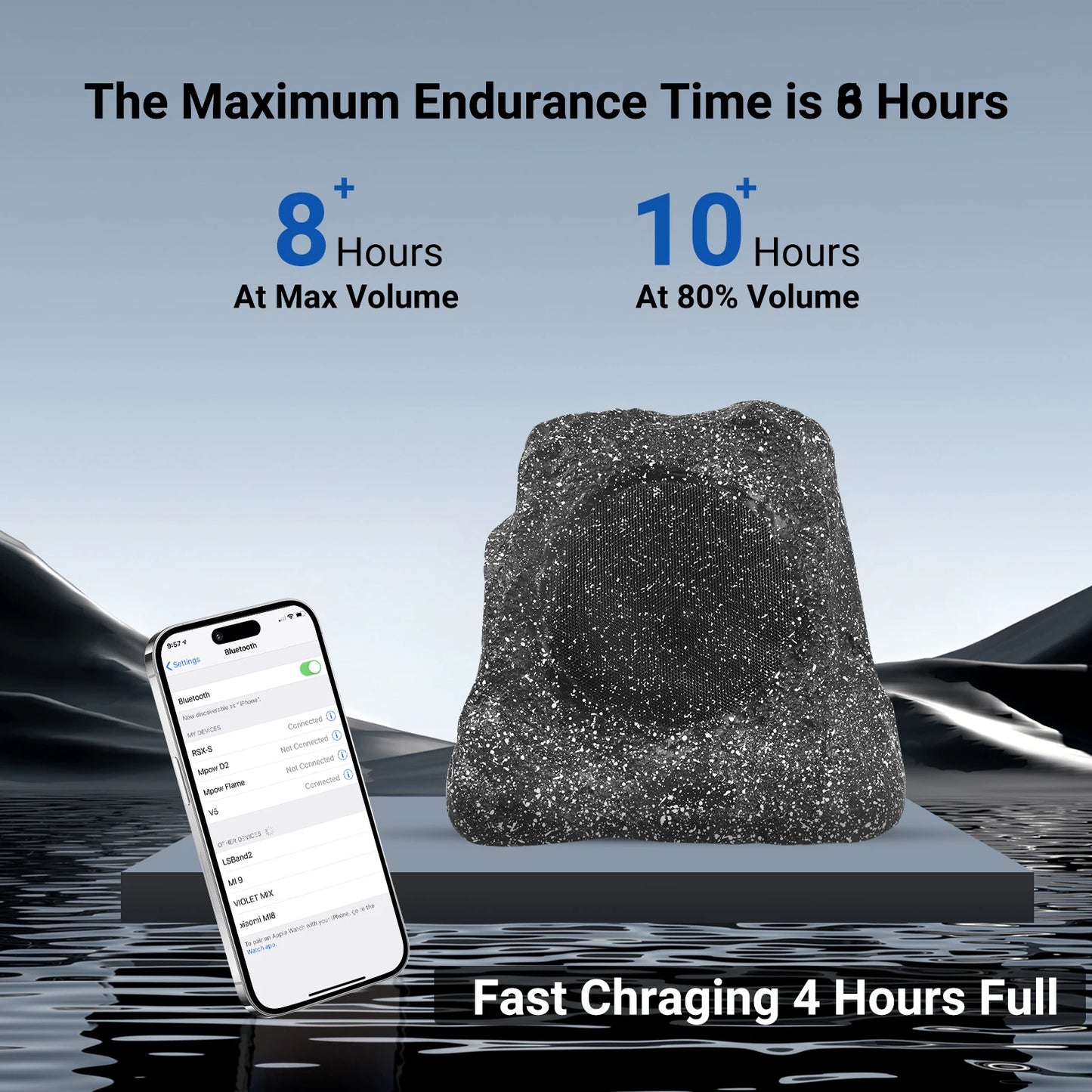 8" Rock Bluetooth Speakers Outdoor Waterproof IPX7 Wireless Solar 240W TWS Connection Powered With Rechargeable Battery