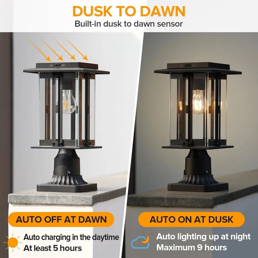 Lamp Post Light, Dusk to Dawn, Craftsman Style Post Light Waterproof, Powered with Pier Mount Base, 200 Lumens Post Lights