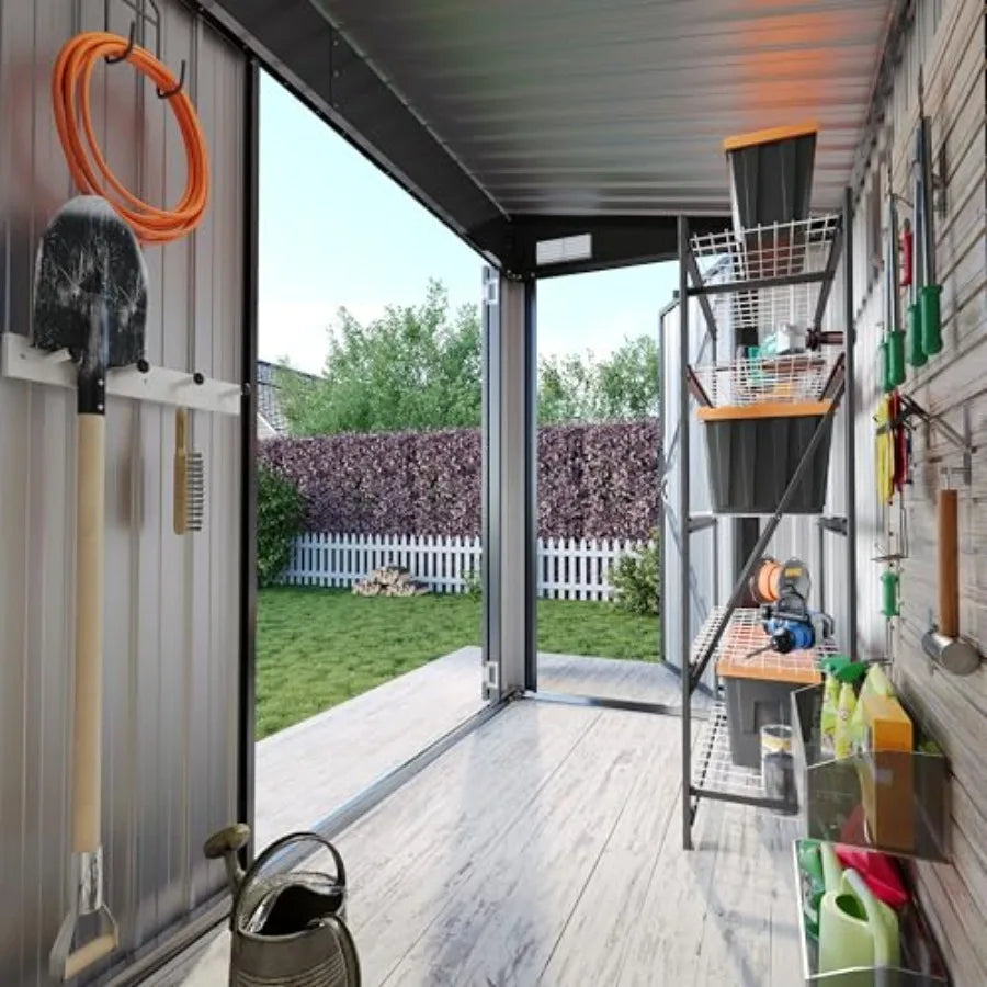 4' X 8' Shed Outdoor Storage Shed with Triple Lockable Door Metal Storage Cabinet with Slopping Roof for Tools Bicycles Storage