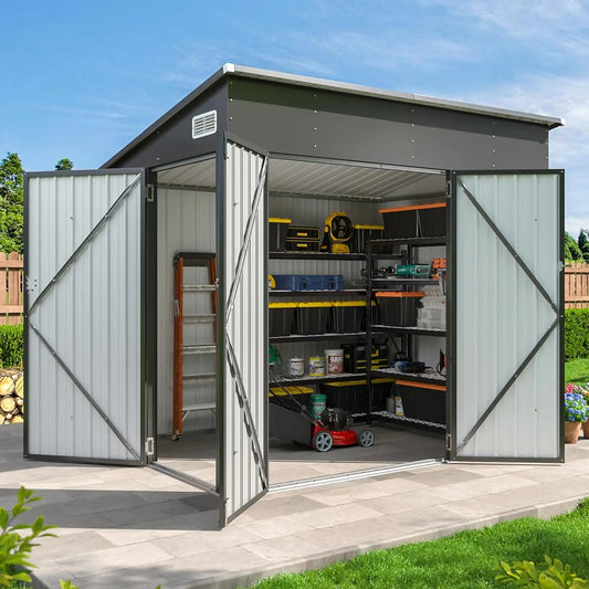 7.5'x4' Triple Door Shed Outdoor Storage Shed with Three Lockable Door Metal Storage Cabinet with Slopping Roof for, Customized
