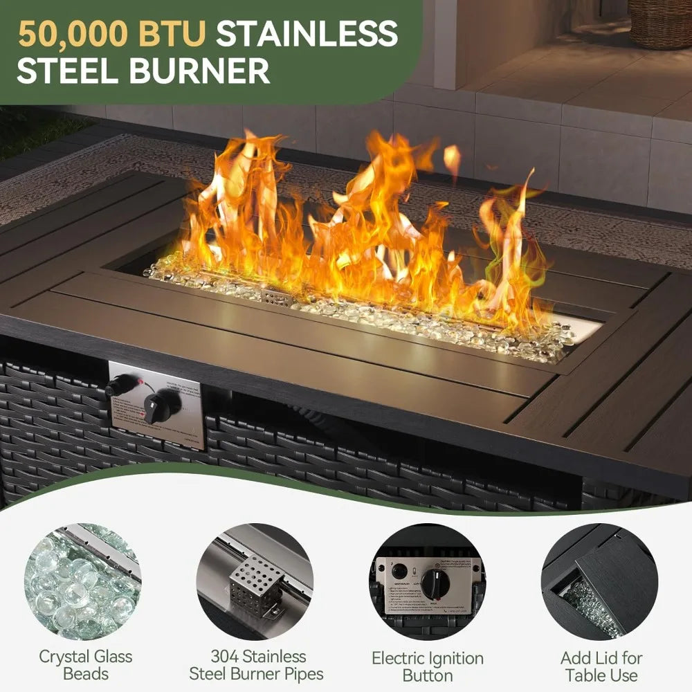 Outdoor Patio Furniture Set with 44'' Fire Pit Table, 7 Pcs Outdoor Patio Furniture Sets with 4in Thicken Cushion.