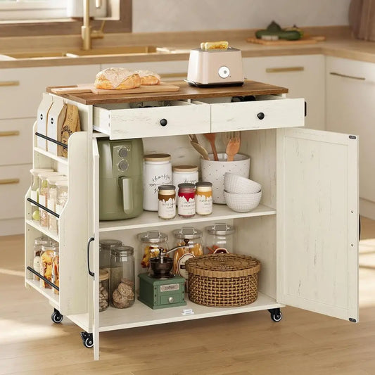 Mobile Kitchen Island, Portable Island with Spice Rack, Mobile Cart with Storage Cabinet, 17.7 x 36.5 x 36 Inches, or Dining Roo