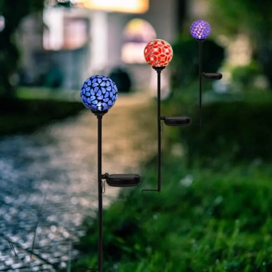 Solar Lights Outdoor Decorative Solar Mosaic Garden Stakes Decorative Lights Waterproof for Pathway Yard Lawn Decoration 3 Pack