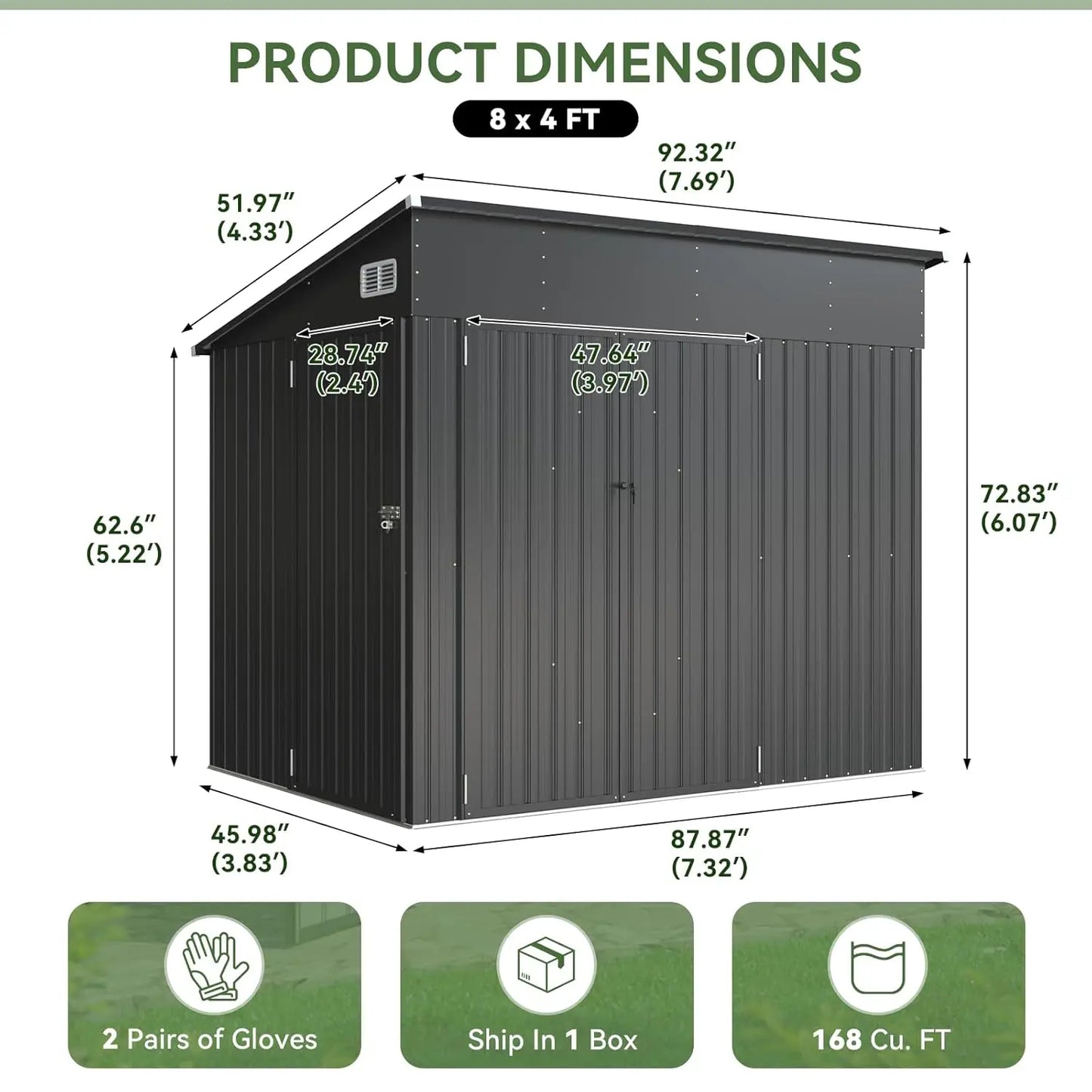 7.5'x4' Triple Door Shed Outdoor Storage Shed with Three Lockable Door Metal Storage Cabinet with Slopping Roof for, Customized
