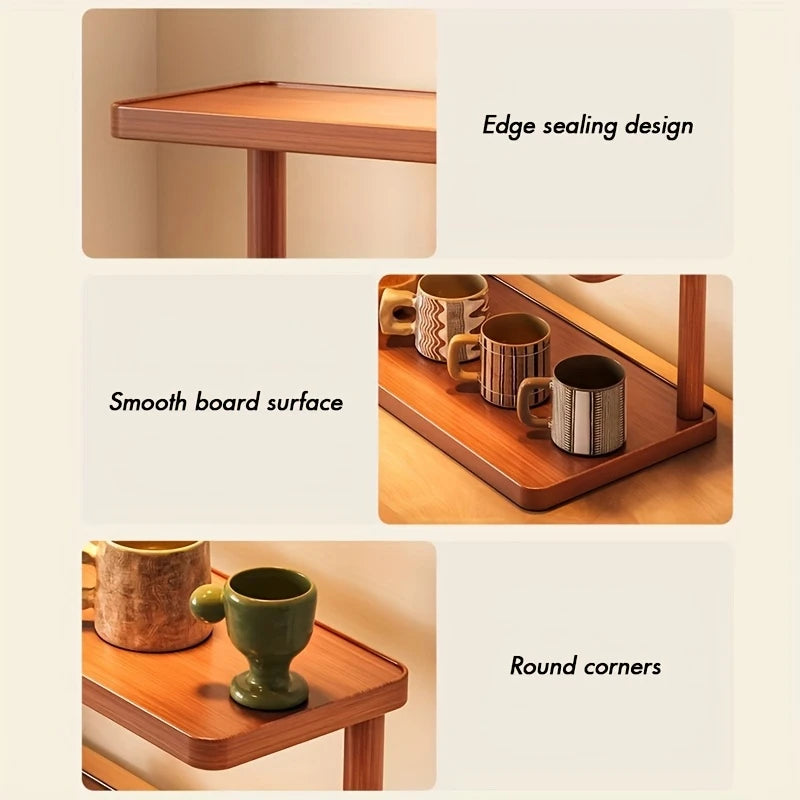 Versatile 2-Tier Wooden Storage Rack for Kitchen & Tea Room - Countertop Organizer with Decorative Handles, Ideal for Spices