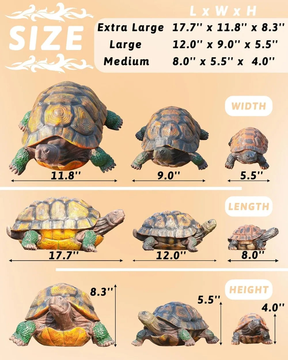 Resin Tortoise Turtle Statue, Garden Sculpture for Indoor/Outdoor Yard Lawn Ornament, Home Decor (Large)