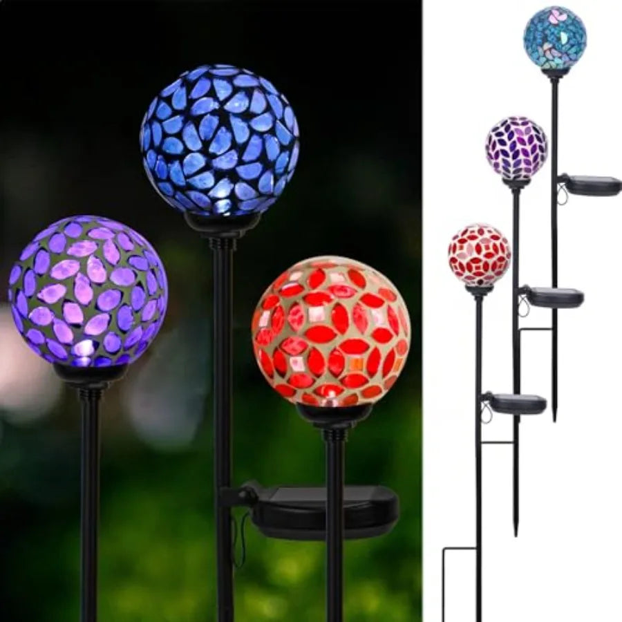 Solar Lights Outdoor Decorative Solar Mosaic Garden Stakes Decorative Lights Waterproof for Pathway Yard Lawn Decoration 3 Pack