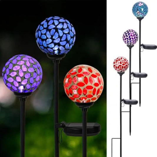 Solar Lights Outdoor Decorative Solar Mosaic Garden Stakes Decorative Lights Waterproof for Pathway Yard Lawn Decoration 3 Pack