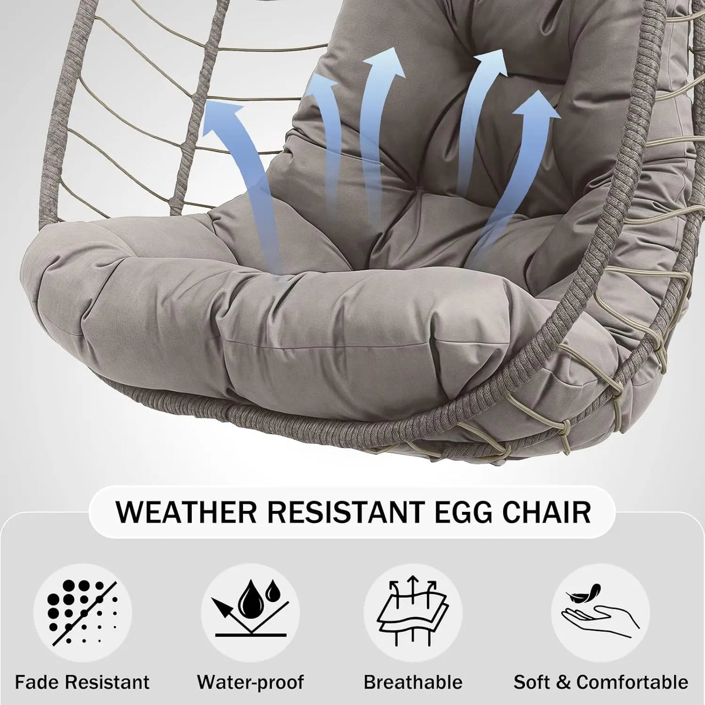 Hanging Egg Chair with Stand, Outdoor Indoor Rattan Wicker Swing Chair, Foldable Patio Hammock with Cushion, Dark, Customized