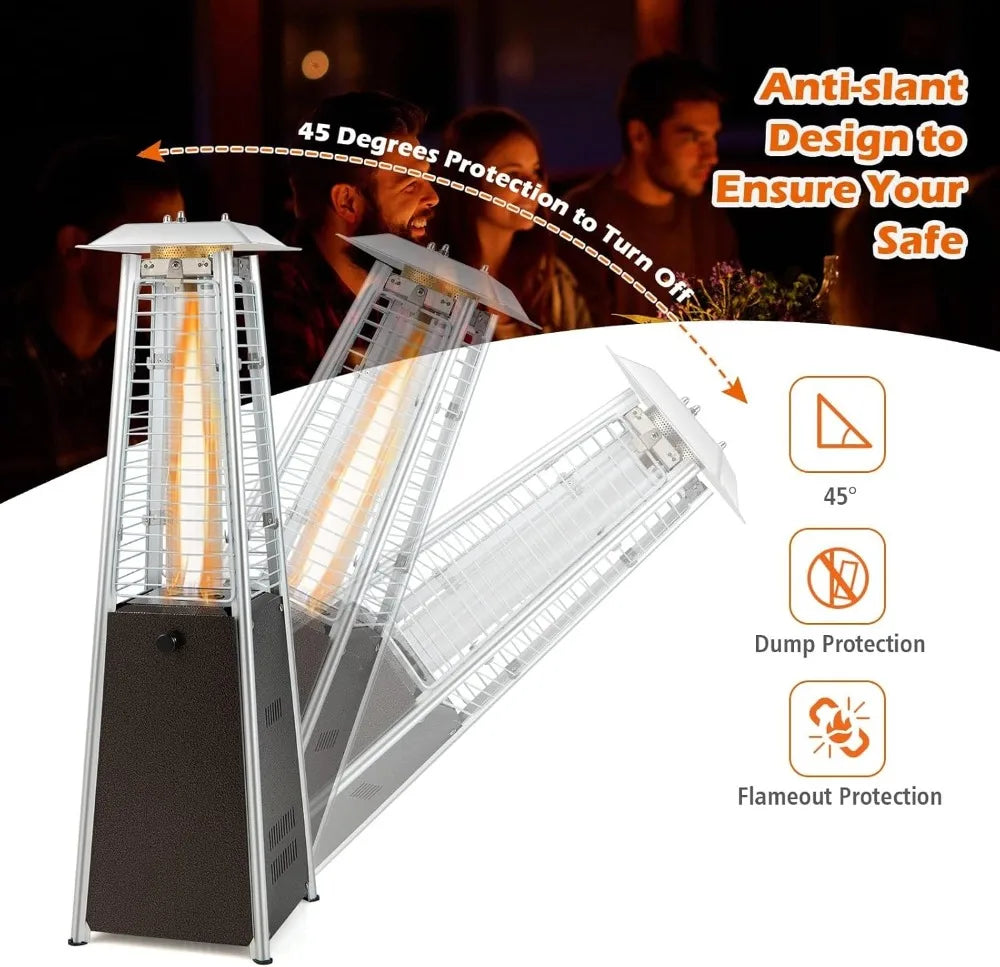 Portable Outdoor Tabletop Heater, 10,000 BTU with Tip-Over Protection & Crystal Glass Tube for Patio, Deck, Porch