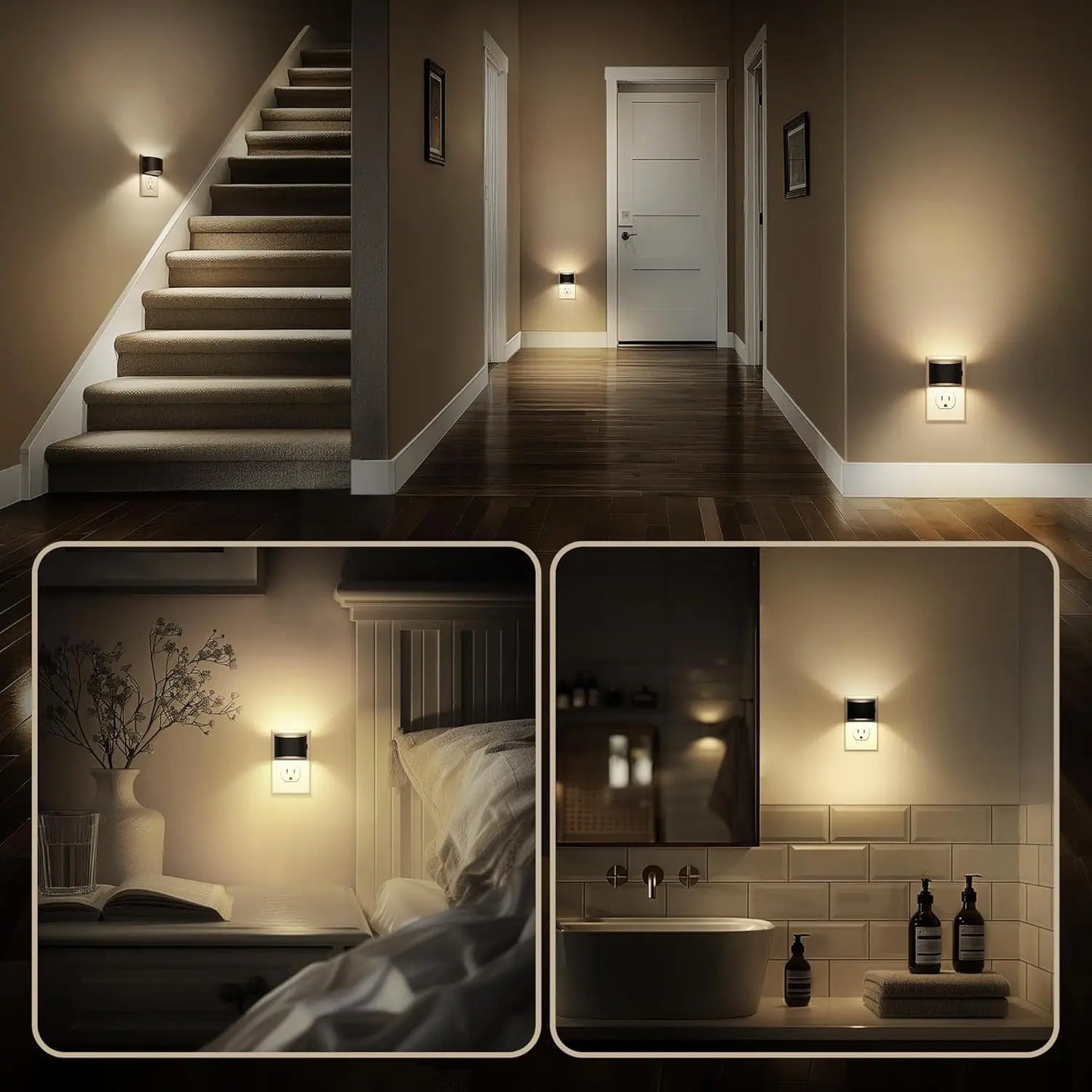 LED Night Light Plug-in Wall, 3-Level Brightness Adjustable with Dusk-to-Dawn Sensor for Bedroom, Bathroom, Hallway