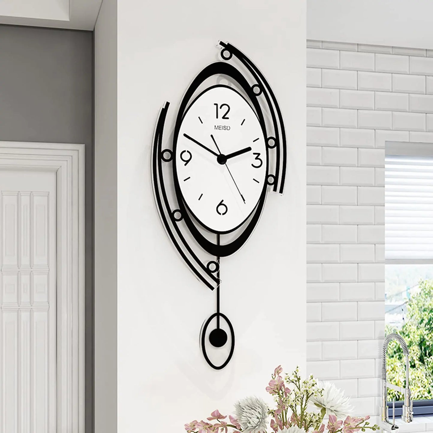 Modern Wall Clock for Living Room Decor, Large Silent Pendulum Wall Clock for Bedroom Office Kitchen Non-Ticking Wall Watch 23 I
