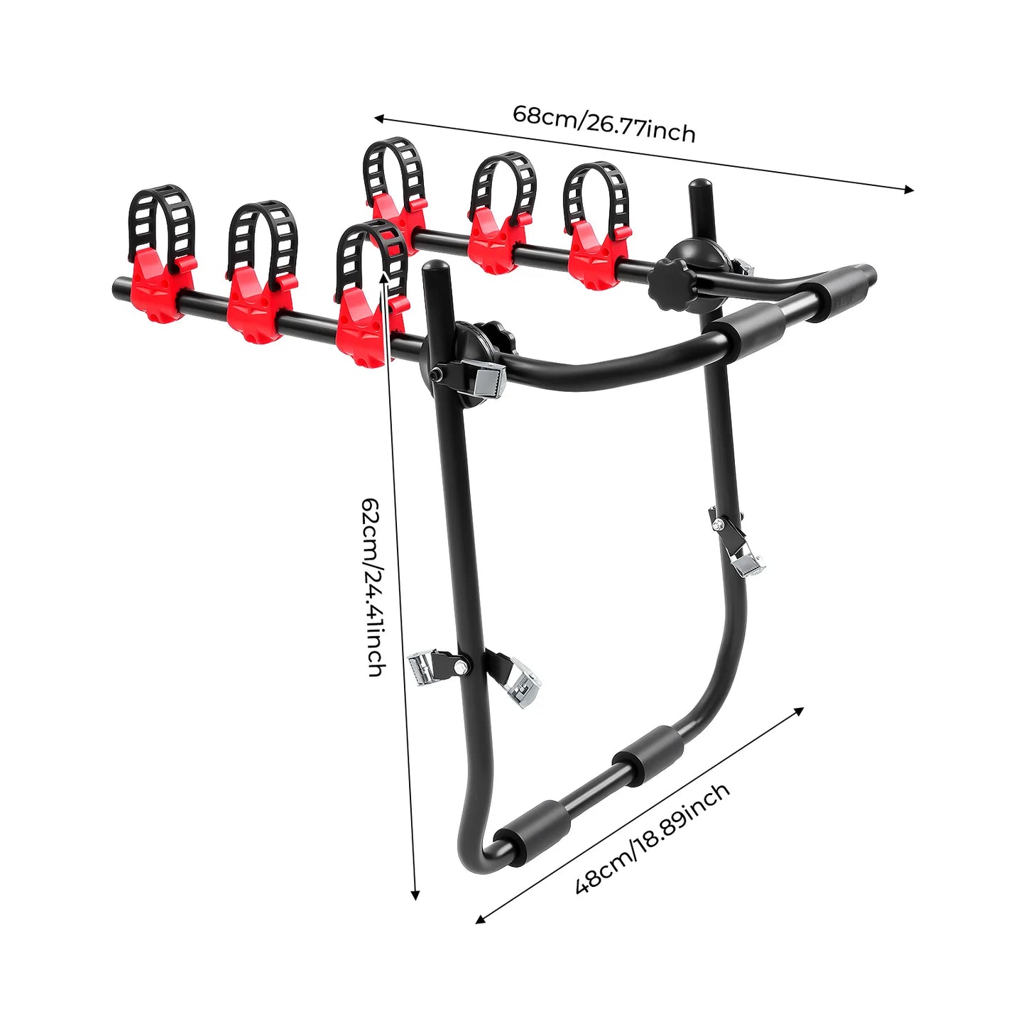 3-Bike Foldable Car Rack, Trunk Mounted Bicycle Carrier with 20kgCapacity, Foldable Design for Easy Storage Sedans&SUVs