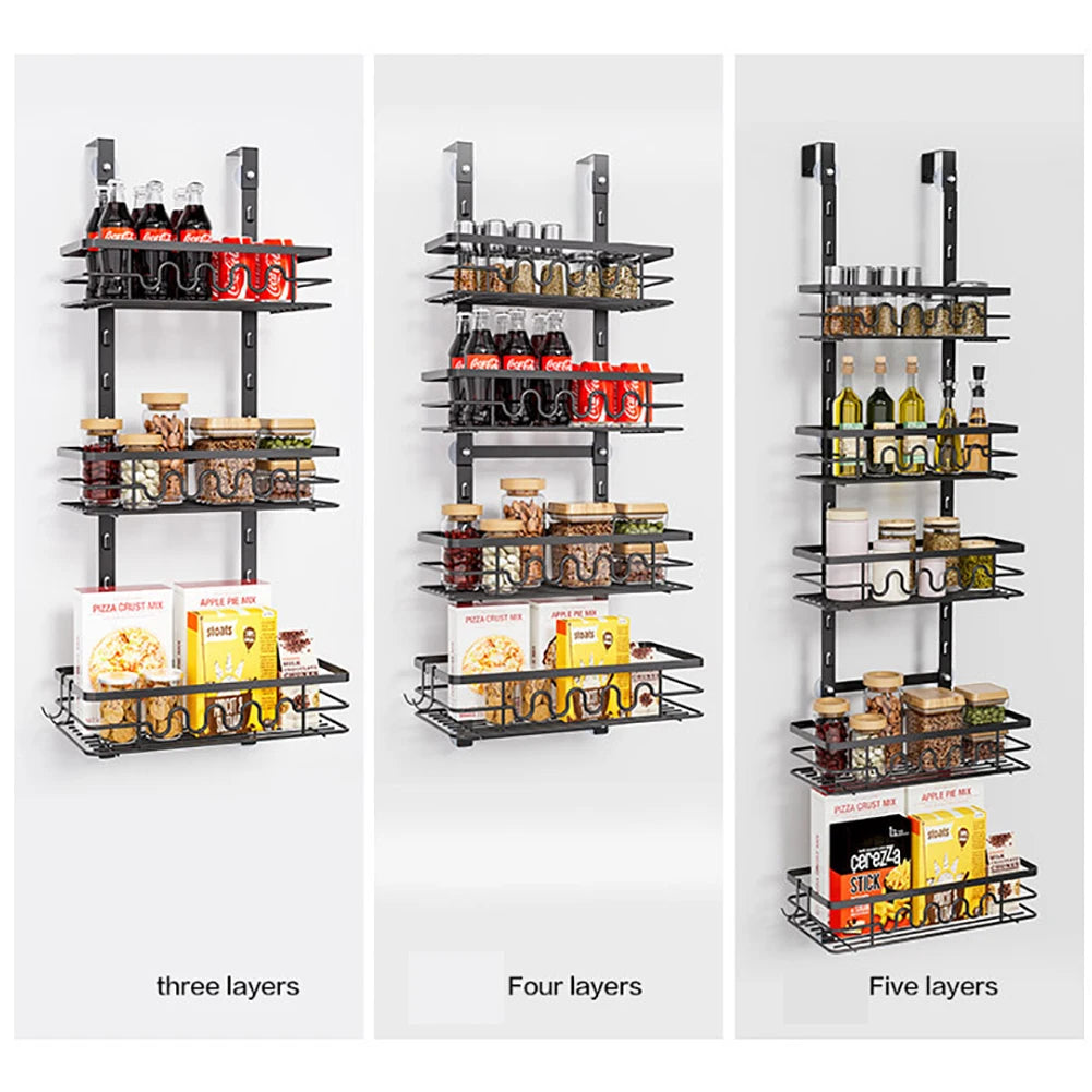Over The Door Pantry Organizer, Pantry Door Organizer Shelves, Metal Hanging Spice Rack, Multi-Tier Over The Door Organizer