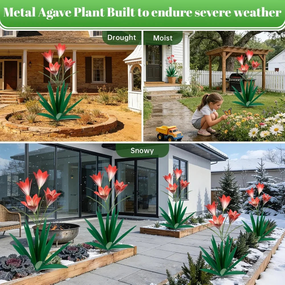 32.28 Inch Metal Agave Plant Outdoor Decoration Mexican Yard Art Garden Gift Home Decor Hand Painted Metal Agave Statue (2pc, Green)