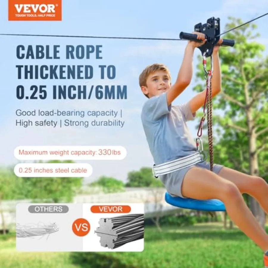 Zip line Kits for Backyard 160ft Zip line Kit for and Adult Up to 330 lb Included Swing Seat Ziplines Brake and Steel Trolley O