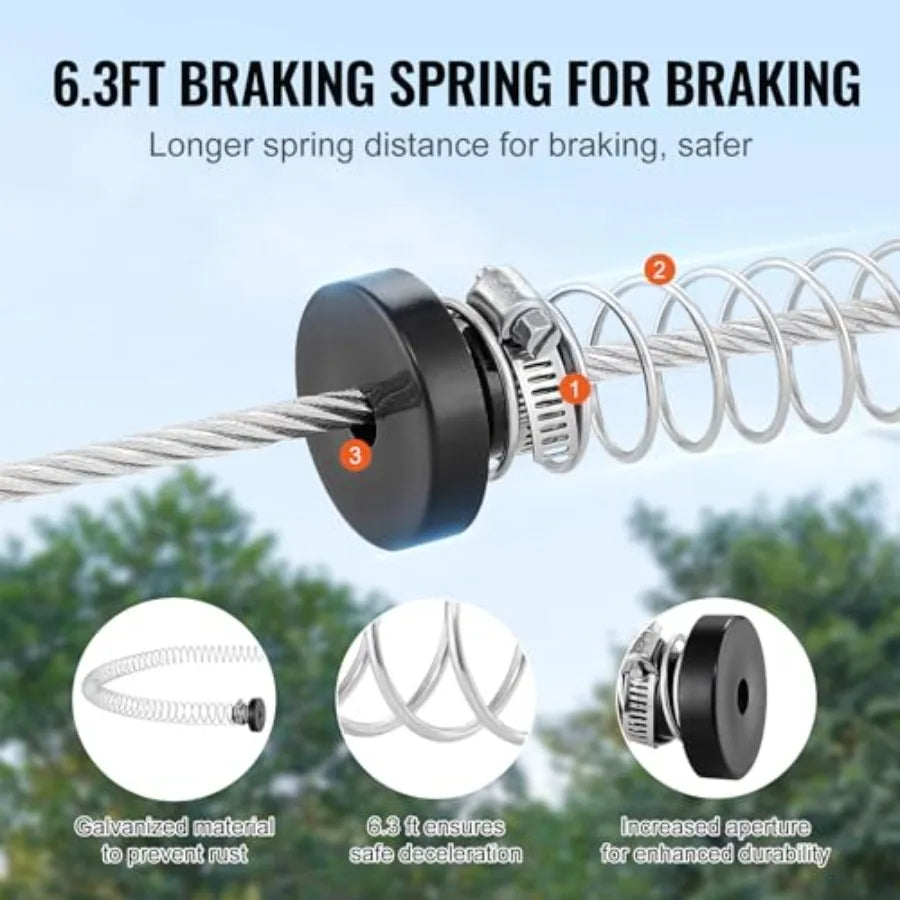 Zip line Kits for Backyard 160ft Zip line Kit for and Adult Up to 330 lb Included Swing Seat Ziplines Brake and Steel Trolley O