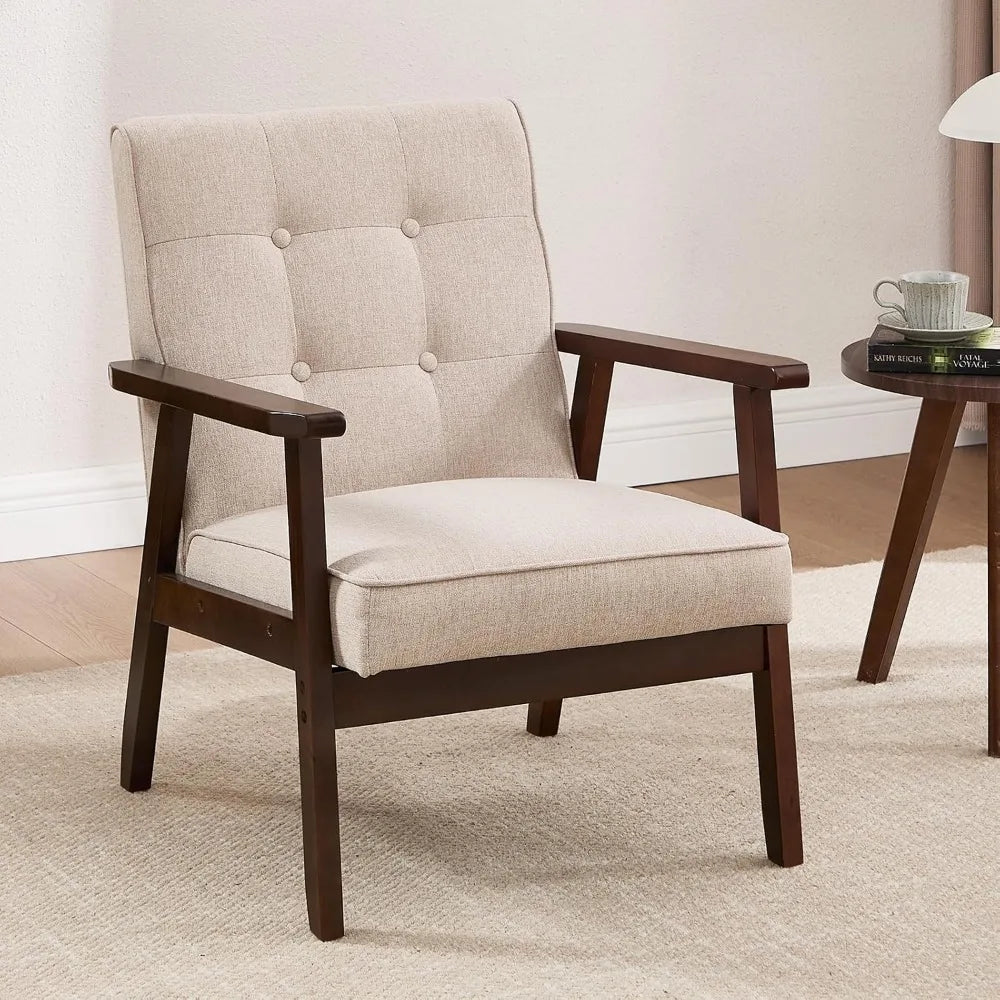 Mid Century Modern Accent Chairs Set of 2, Tufted Fabric Armchair with Solid Wood Frame, Comfy Retro Side Chair, Customized