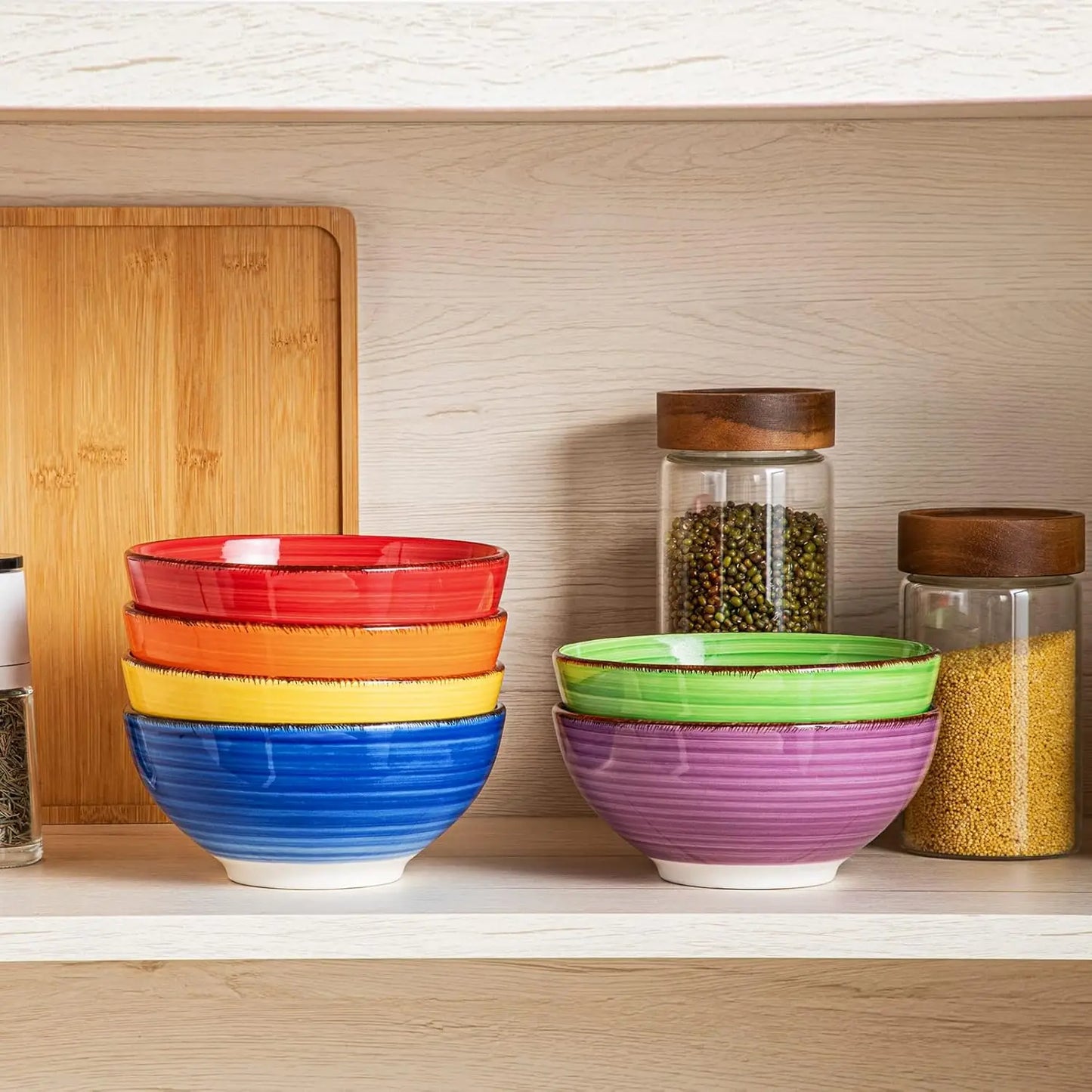 Set of 6 Colorful Ceramic Soup Bowls, 27 Oz Microwave & Dishwasher Safe Kitchen Serving Bowls