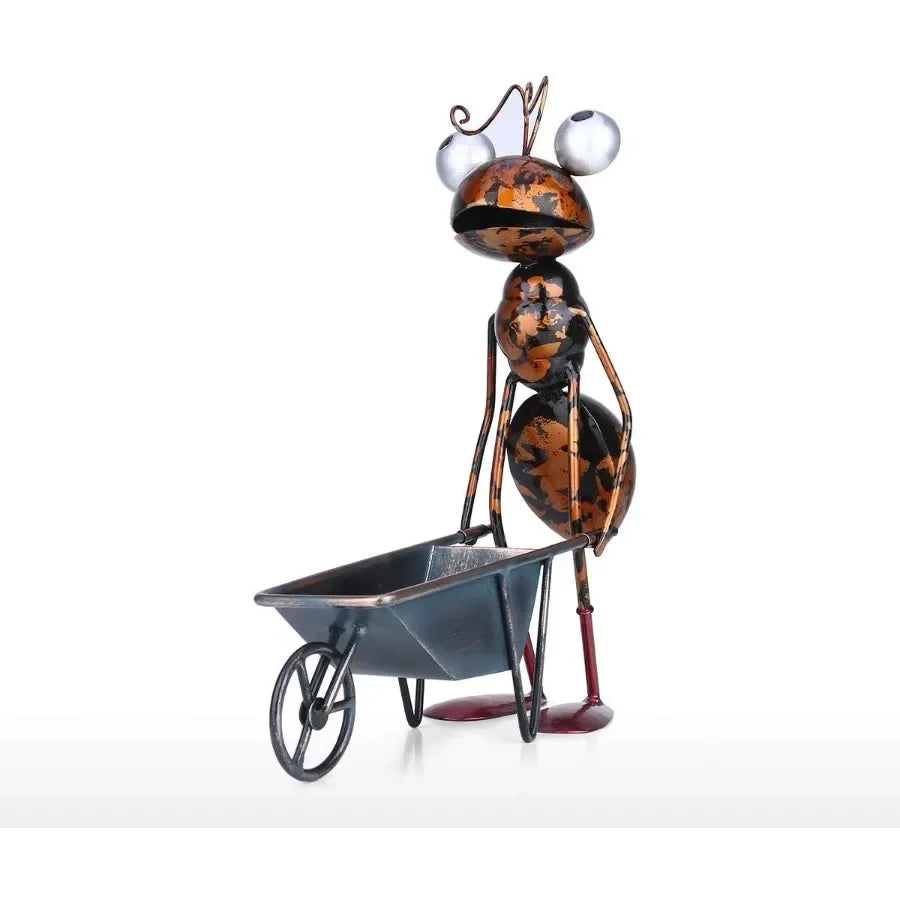 Metal Ant Garden Decor Sculpture Home Patio Lawn Yard Indoor Outdoor Statue Ornament with Removable Bucket