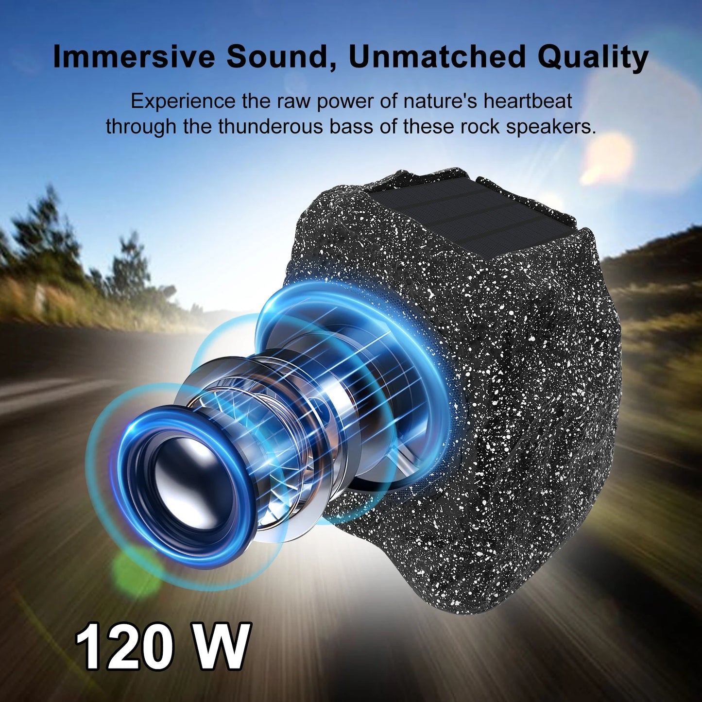 8" Rock Bluetooth Speakers Outdoor Waterproof IPX7 Wireless Solar 240W TWS Connection Powered With Rechargeable Battery