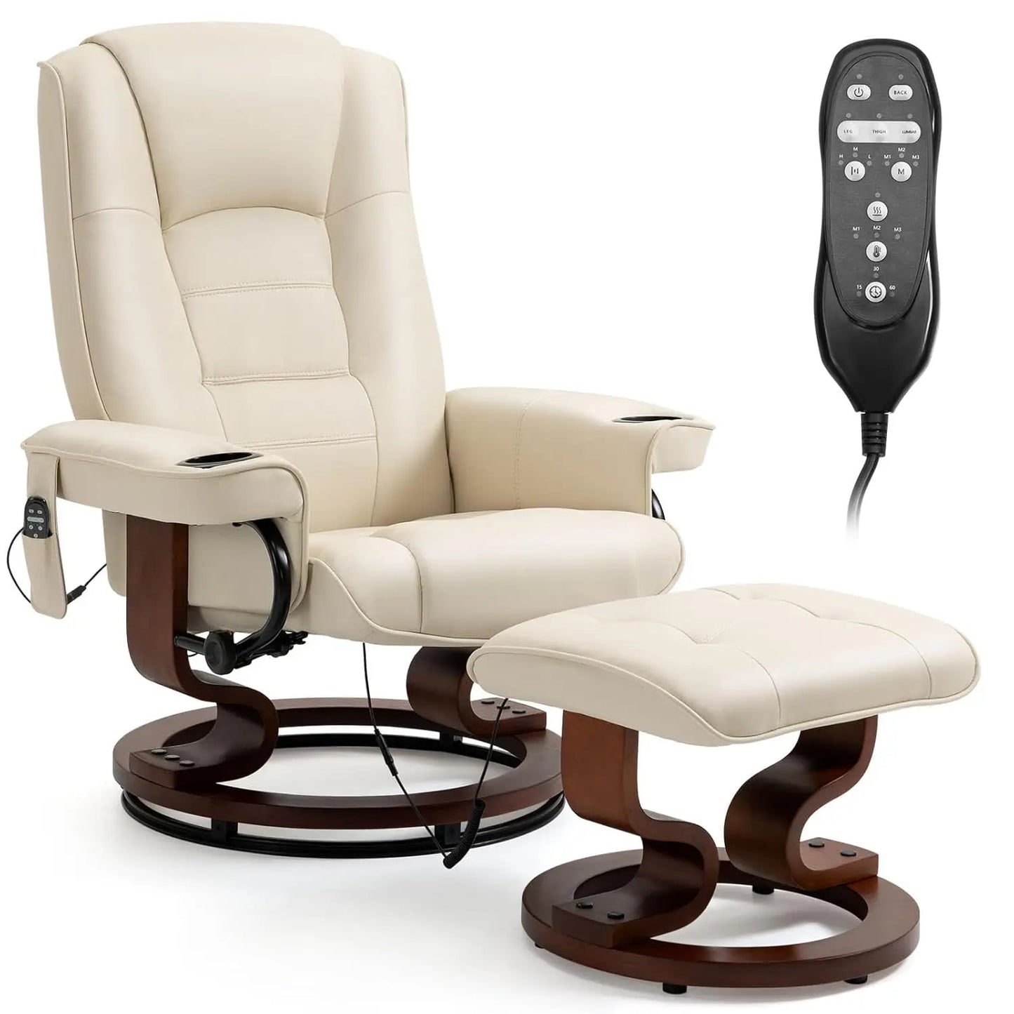 Reclining Chair with Vibration Massage Faux Leather Recliner with Ottoman Swivel Wood Recliner Chairs, Customized