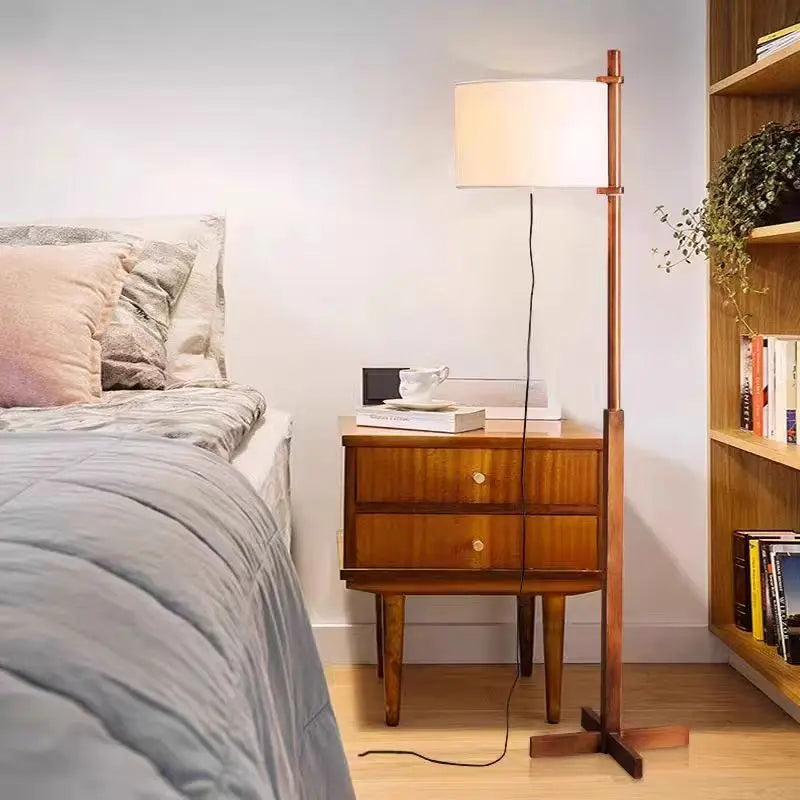 Wabi sabi wood Floor Lamp Designer Japanese fabric Liftable lamp office Coffee reading lamp retro office Study Vertical Lamp