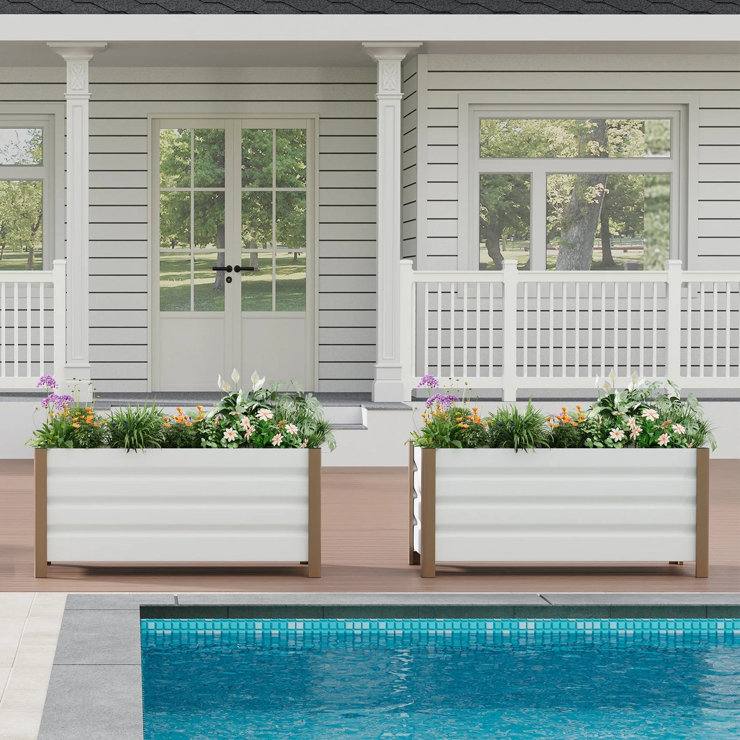 Weatherproof Aluminum Raised Garden Bed Planter Box Deep Rooted Planter w/Drainage Holes for Outdoor Patio Balcony Lawn Planting