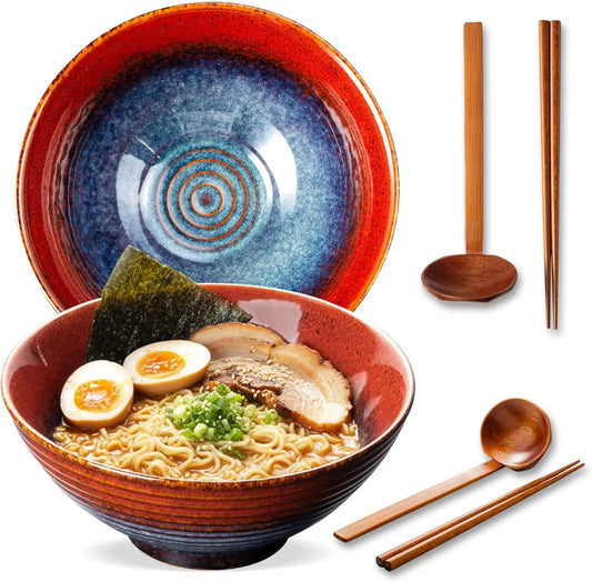 8 Inch Ceramic Ramen Bowl Set of 2, Durable, Microwave & Dishwasher Safe for Ramen, Pho, Salad