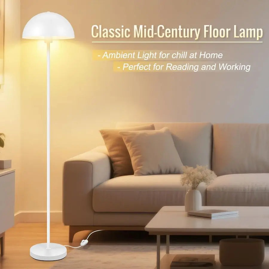 Floor Lamps for Living Room, White Metal Mushroom Lamp, 66 Tall Corner Lamp, Footswitch, Bright Industrial Standing Lamps for Be