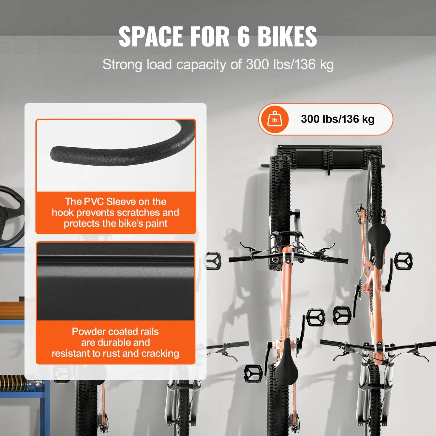 SucceBuy Bicycle Wall Mount Rack 3/4/5pcs Rails Mtb Road Bike Storage Fixed Hanging Hook Holder Bike Support Stand for 6 Bikes