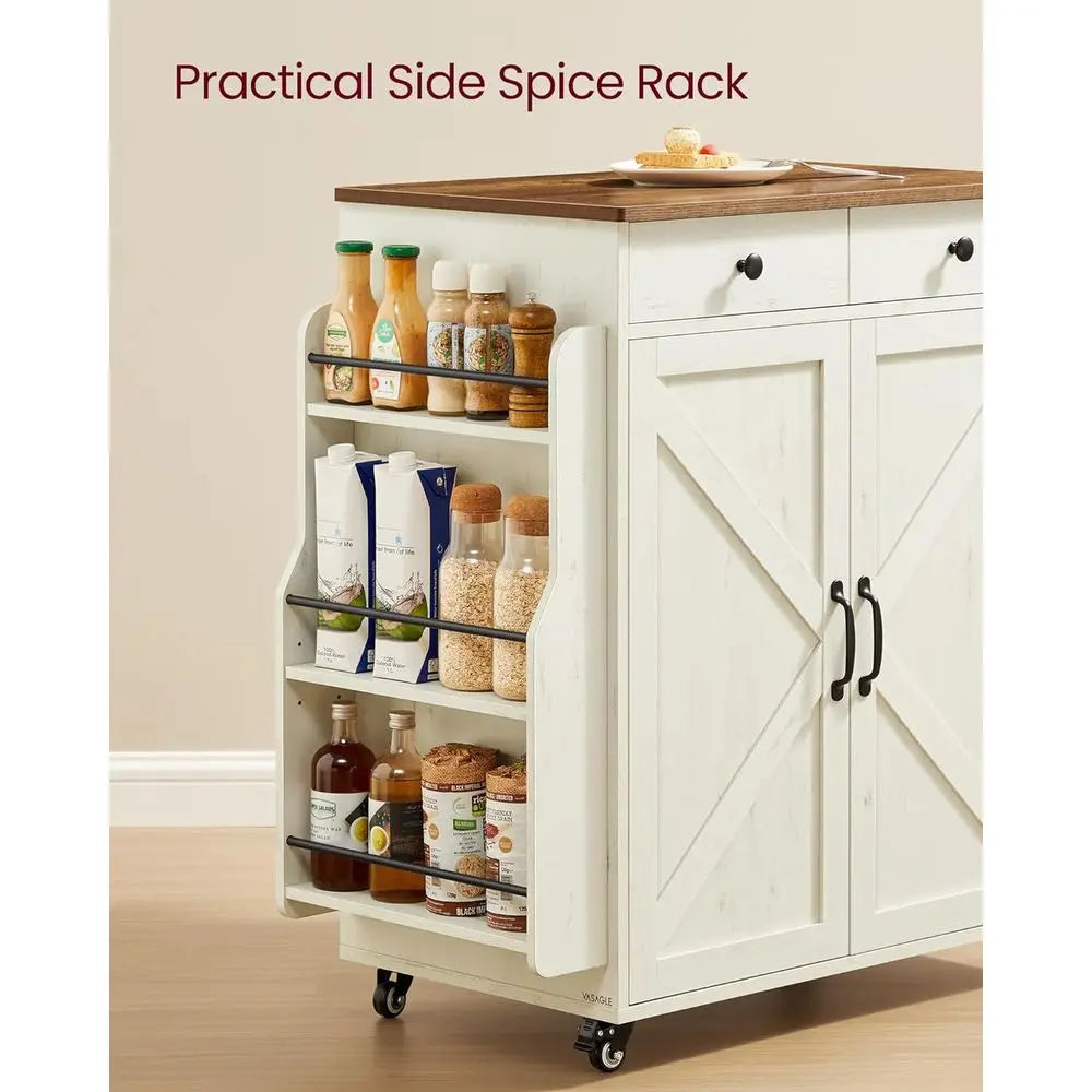 Mobile Kitchen Island, Portable Island with Spice Rack, Mobile Cart with Storage Cabinet, 17.7 x 36.5 x 36 Inches, or Dining Roo