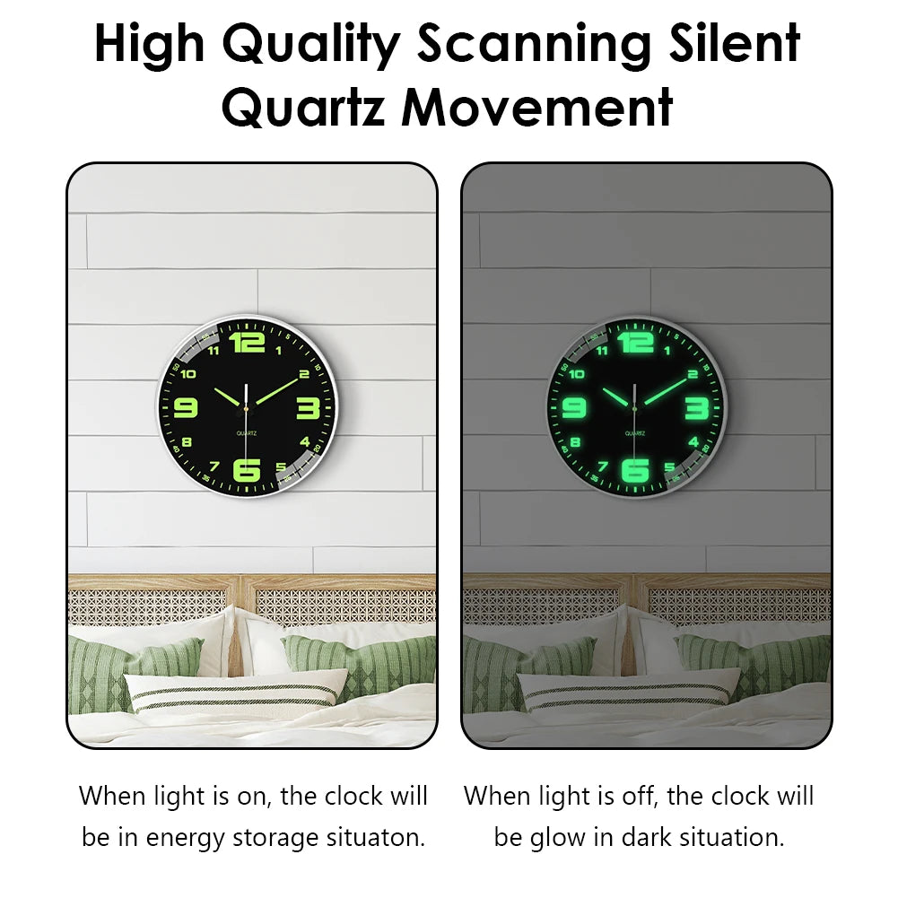 8Inch Night Light Wall Clock Battery Operated Glow in The Dark Clocks Silent Light Up Wall Clocks Decorative for Kitchen Bedroom