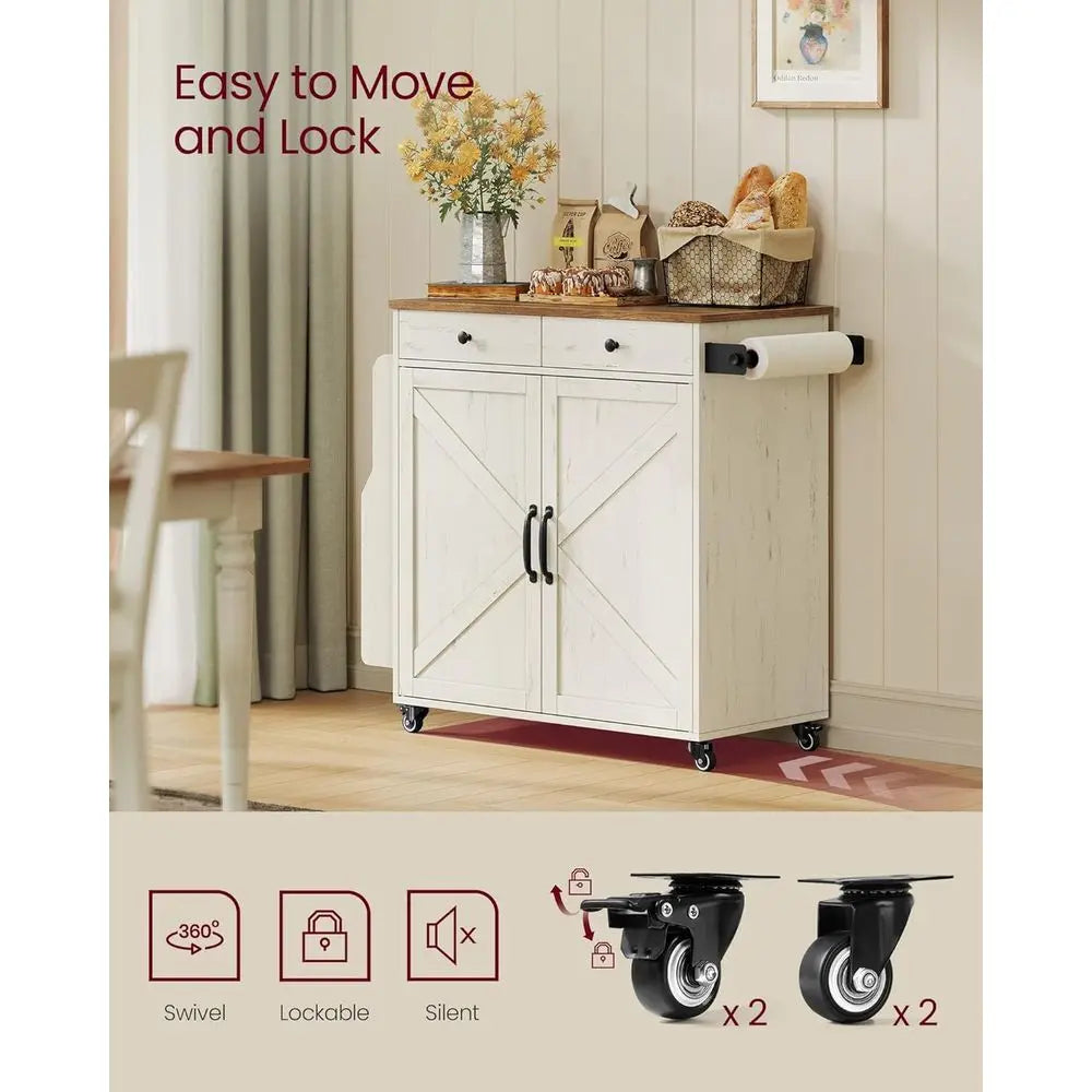 Mobile Kitchen Island, Portable Island with Spice Rack, Mobile Cart with Storage Cabinet, 17.7 x 36.5 x 36 Inches, or Dining Roo