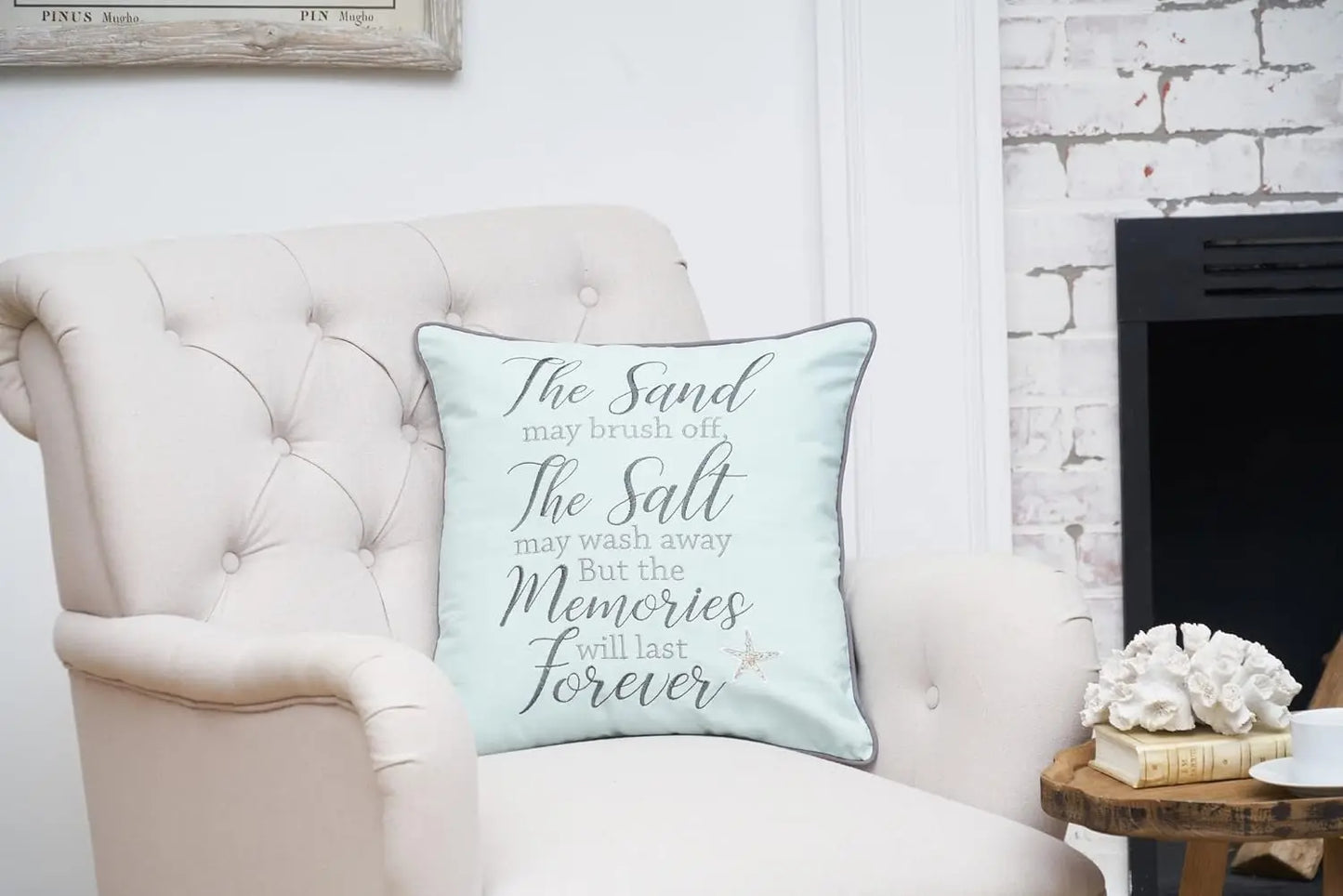 Coastal Embroidered Throw Pillow 18x18 Inch Beach House Decor for Sofa Bedroom