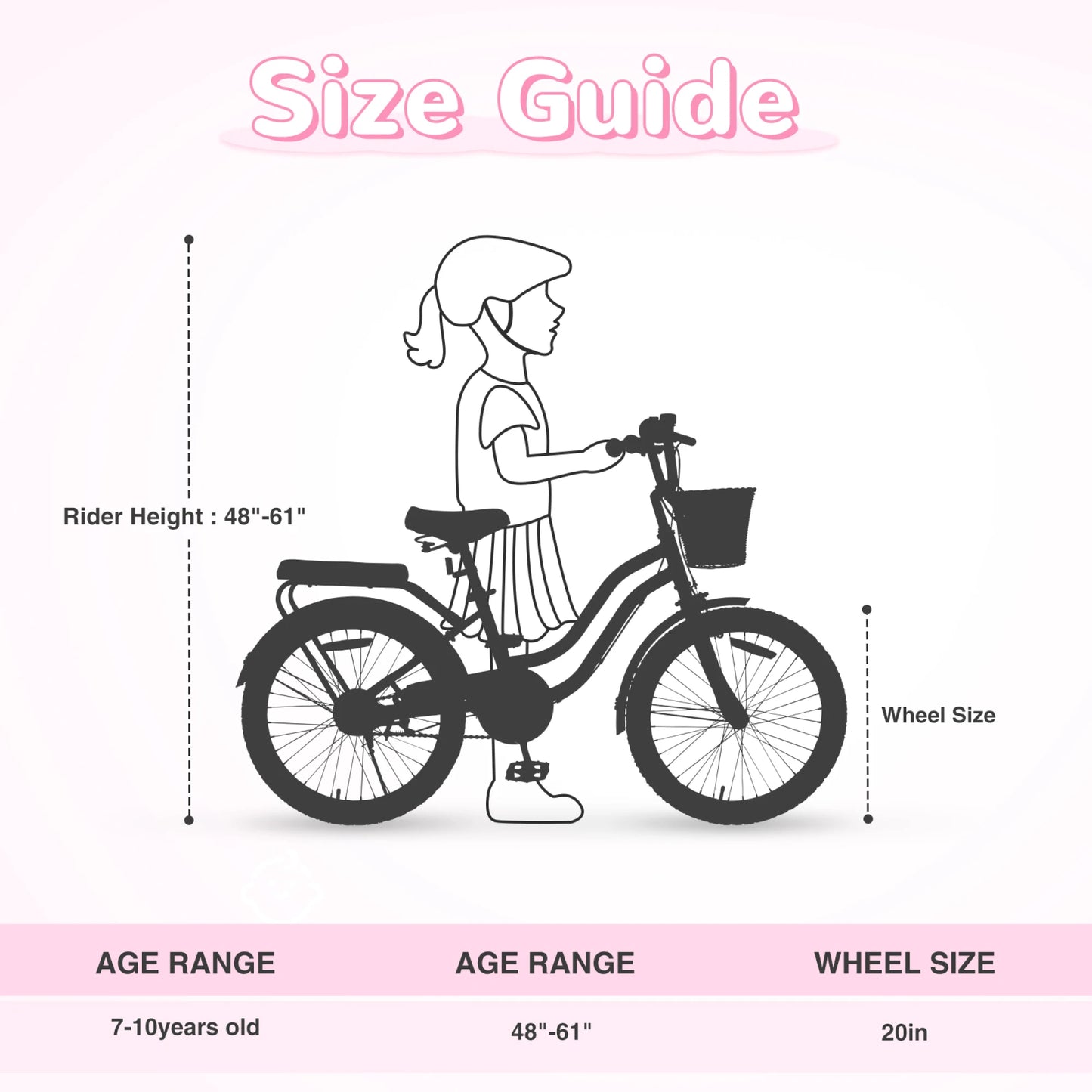 20" Girl Bicycle with Front Basket, Rear Rack & Single Speed Steel Frame, Kids Pedal Bicycle for 7-10 Years Old
